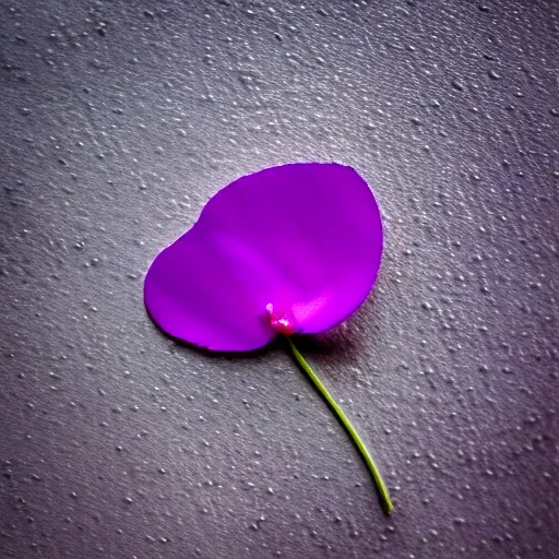 Image similar to closeup photo of 1 lone purple petal flying above a city, aerial view, shallow depth of field, cinematic, 8 0 mm, f 1. 8