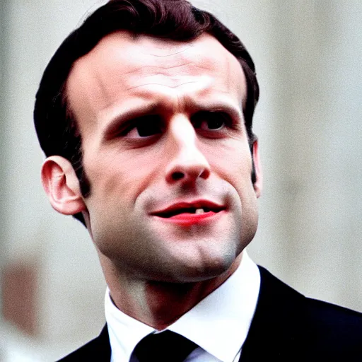 Image similar to vampire Emmanuel Macron in American Psycho (1999)
