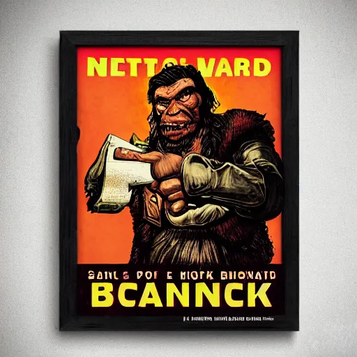 Image similar to saint homo neanderthalis, portrait, propaganda poster, with book of science on his right hand, and riffle, violet polsangi pop art, gta chinatown wars art style, bioshock infinite art style, hyperrealistic, two colors, white frame border, 4 k, uhd, remove duplicate content, align left content.