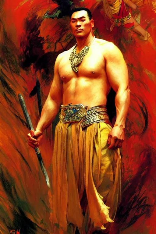 Image similar to wuxia, beefy male, character design, colorful, painting by gaston bussiere, craig mullins, j. c. leyendecker, tom of finland