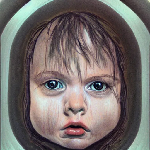 Prompt: a very young child portrait in the style of h. r. giger