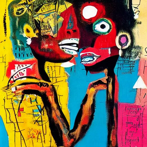 Prompt: expressive painting of two bizarre psychedelic femme creatures kissing each other closeup, speculative evolution, mixed media collage by basquiat and jackson pollock, magazine collage art