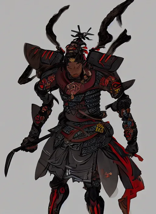 Image similar to Samurai with an insectoid armor, in the style of Sam Guay and Fenghua Zhong and James Jean, trending on artstation