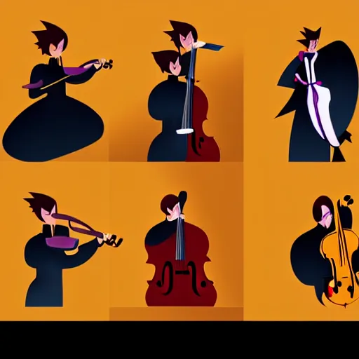 Image similar to 2 d character design, symphonic orchestra, vector art, digital art, portrait, 4 k, 8 k, sharp focus, smooth, illustration, concept art