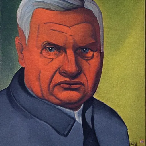 Image similar to a soviet propaganda painting of jarosław kaczynski