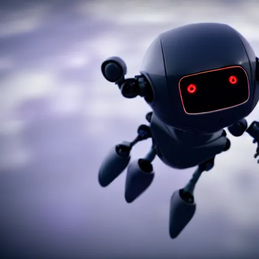 Image similar to a little cute robot flies around the earth. super realistic 8 k render of a dark hooded powerful elegant, cinematic composition