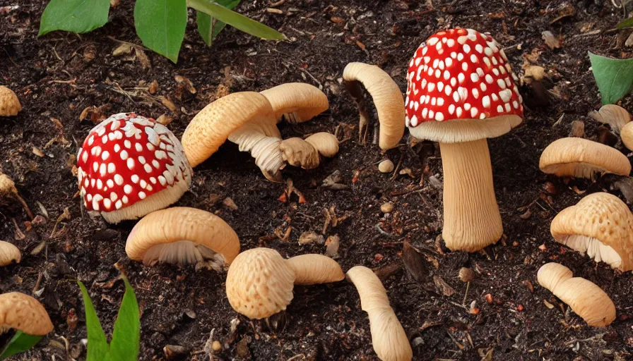 Image similar to sacred fruit, aminita muscaria, psilocybe cubescens, 8 k