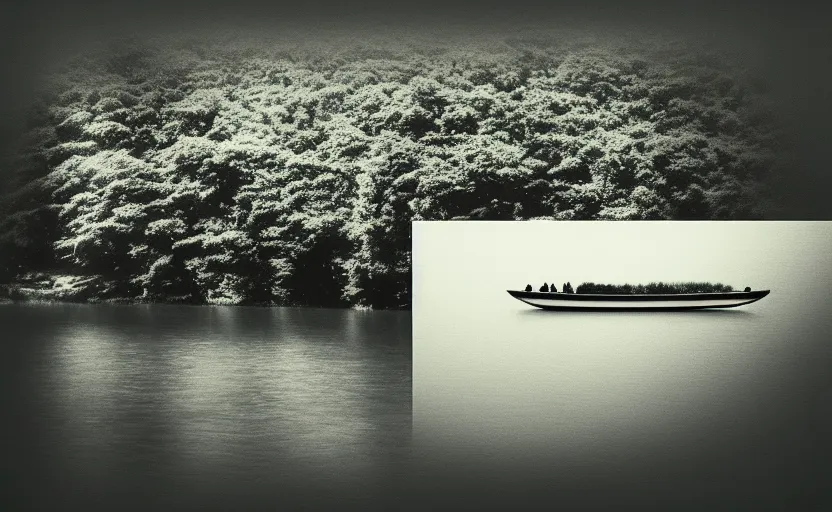 Prompt: beautiful lake, boat, artwork by tadao ando, mystic, melancholy, pinhole analogue photo quality, lomography, blur, unfocus, cinematic, foil effect, holographic effect