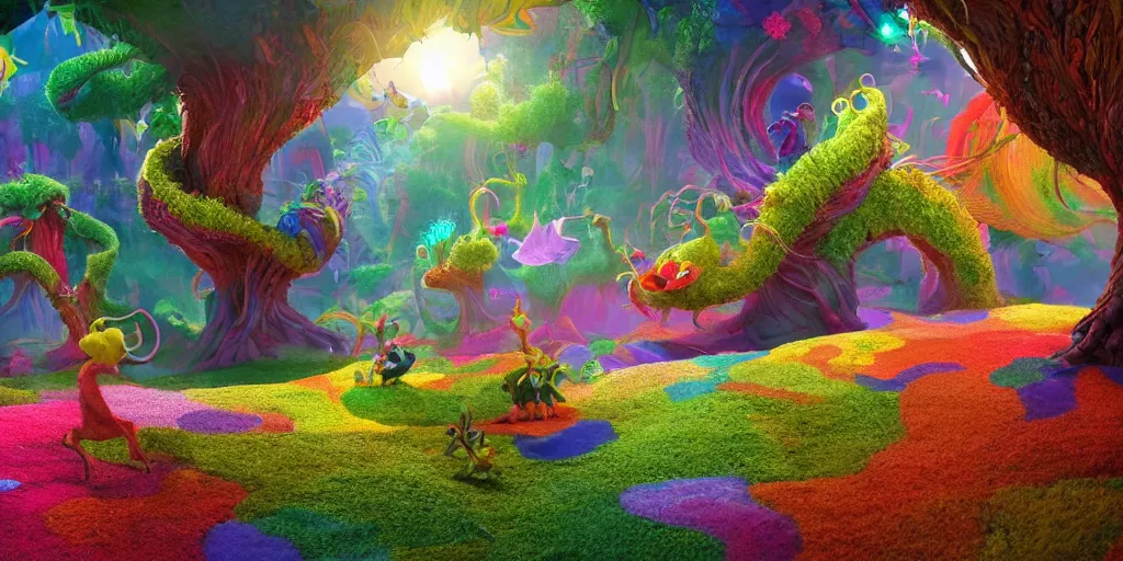 Prompt: an incredibly hyper realistic organic world of irridescent beings in the style of dr. seuss by hr. geiger, cinematic colors, behance contest winner, global illumination, radiant light, detailed and intricate environment