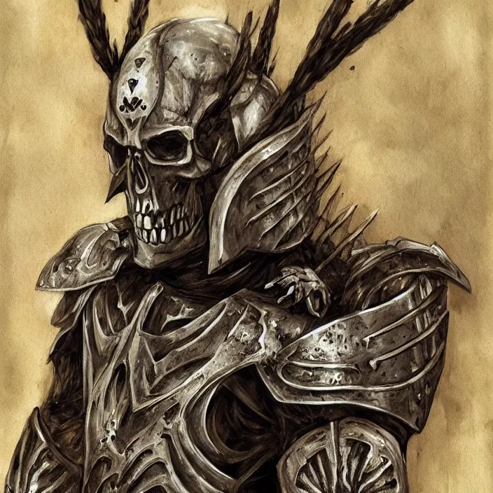 Image similar to portrait of an ancient skeletal warrior in armor, fantasy art,