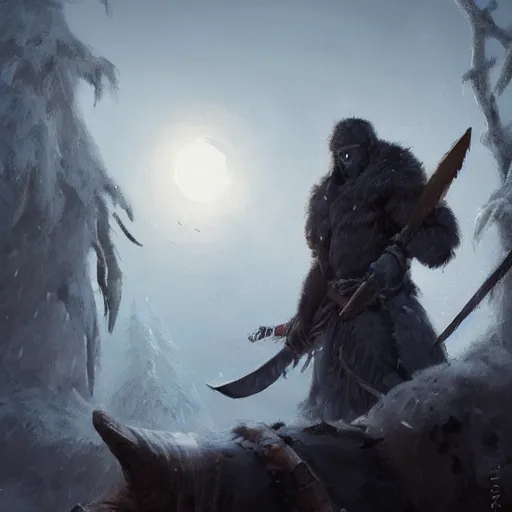 Image similar to anthropomorphic turtle barbarian humanoid, carapace, greg rutkowski, blizzard, winter, night, furs, fantasy