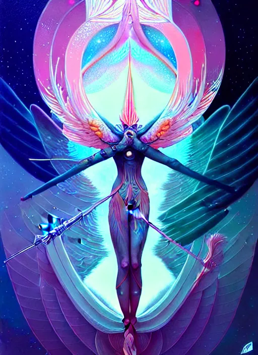 Image similar to symmetry!! cancer!!!! highly detailed, high contrast, light reflection, delicate patterns with feather texture, shining angel sword, trippy, nebula, trending on art station by artgem, by peter mohrbacher, by wlop, by ruan jia