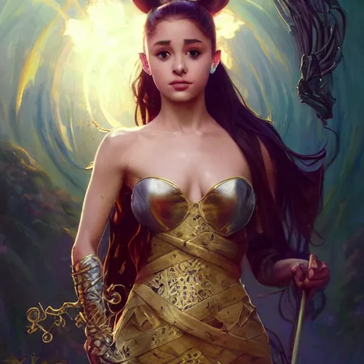 Image similar to Ariana Grande loves her pitchfork, D&D, fantasy, intricate, cinematic lighting, highly detailed, digital painting, artstation, concept art, smooth, sharp focus, illustration, art by Artgerm and Greg Rutkowski and Alphonse Mucha