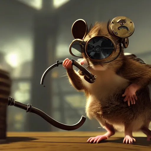 Image similar to a rat with steampunk googles, with CRYENGINE