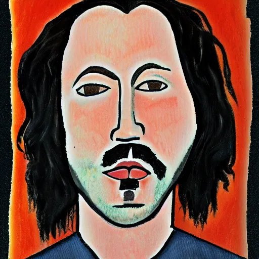 Image similar to a portrait lenny from motorhead in the style of amedeo modigliani