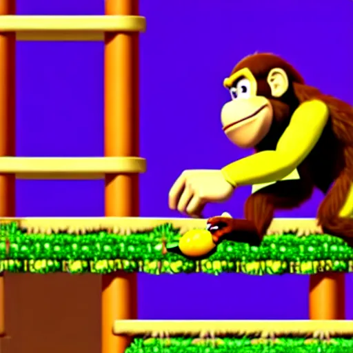 Prompt: Donkey Kong slips on a banana, Nintendo Power in-game screenshot