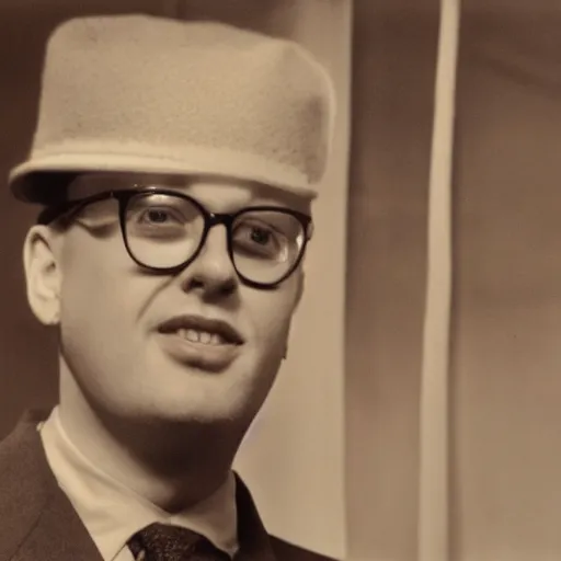 Image similar to Nostalgia Critic, Photorealism, 1950s photograph