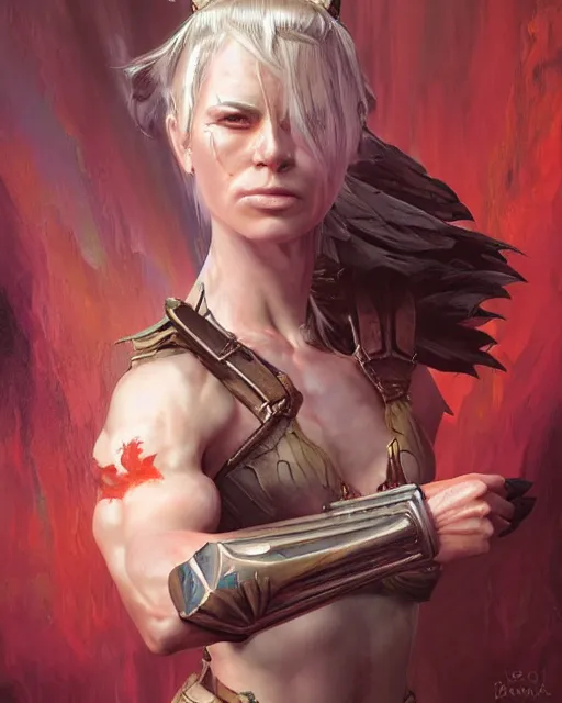 Image similar to a portrait of a muscular female warrior by Ross Tran and Thomas Cole and Wayne Barlowe