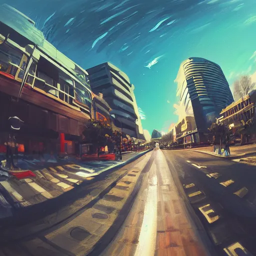 Prompt: street view, new!!!!!!, trending on artstation, fisheye!!! lens