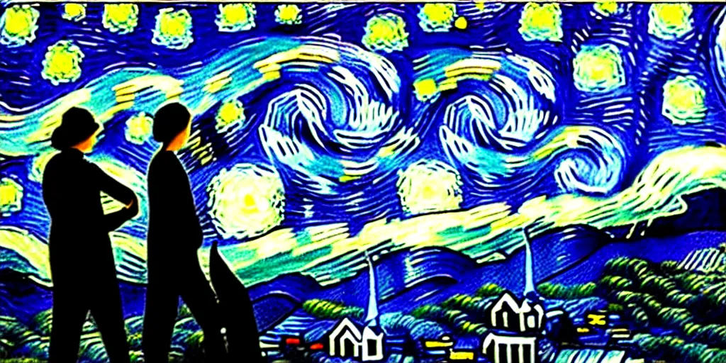 Prompt: A couple watching the Starry Night