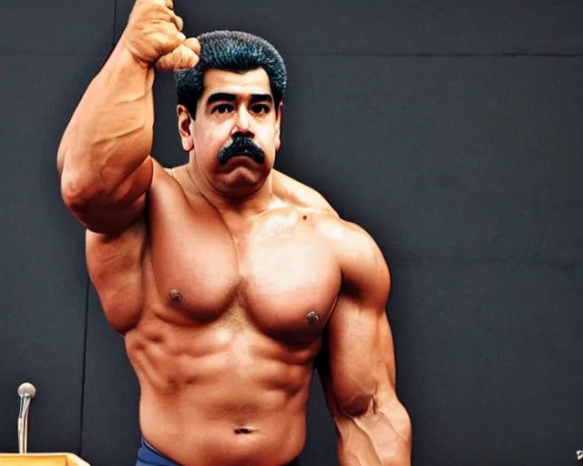 Image similar to Nicolás Maduro in Baki, Baki style, Baki, bodybuilder, muscular, anime