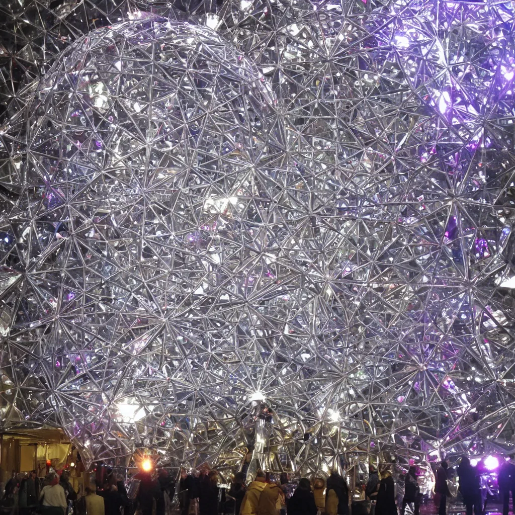 Image similar to Atomium made out of disco balls