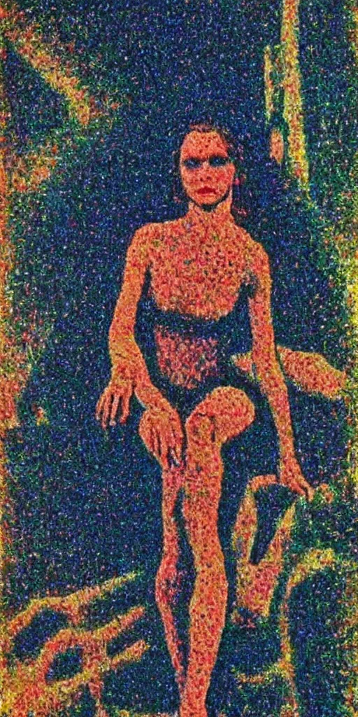 Prompt: a film still of suspiria by dario argento, 1 9 7 7, painted by impressionism, pointillism, detailed