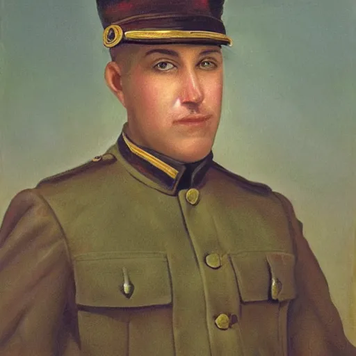 Image similar to portrait of a gerbil in a military uniform, oil painting