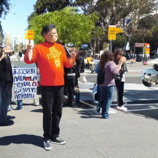 Image similar to frank chu protesting the 1 0 galaxies