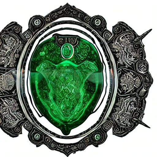 Image similar to an ancient white bone and emerald gemstone relic, intricate engraving, concept art style