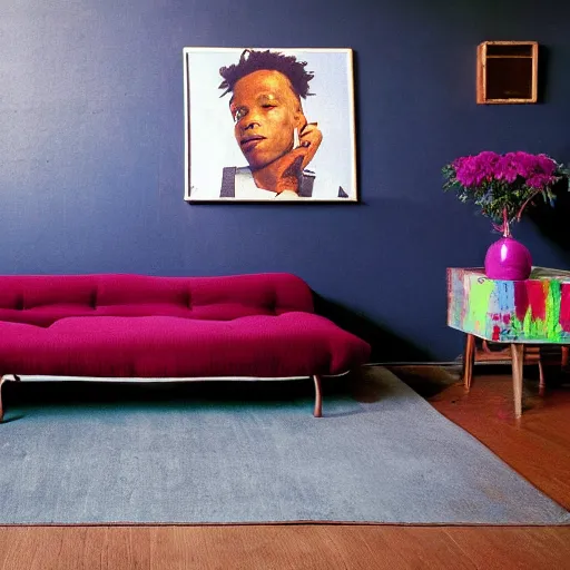 Image similar to A modern couch designed by Basquiat Realistic Photo, Advertising photography