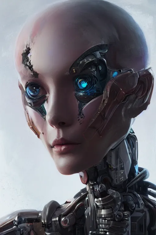 Image similar to a fancy portrait of a half robot half alien women by Greg Rutkowski, Sung Choi, Mitchell Mohrhauser, Maciej Kuciara, Johnson Ting, Maxim Verehin, Peter Konig, final fantasy , 8k photorealistic, cinematic lighting, HD, high details, atmospheric , trending on artstation