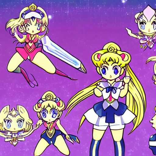 Image similar to sailor moon in the style of legend of zelda, digital art