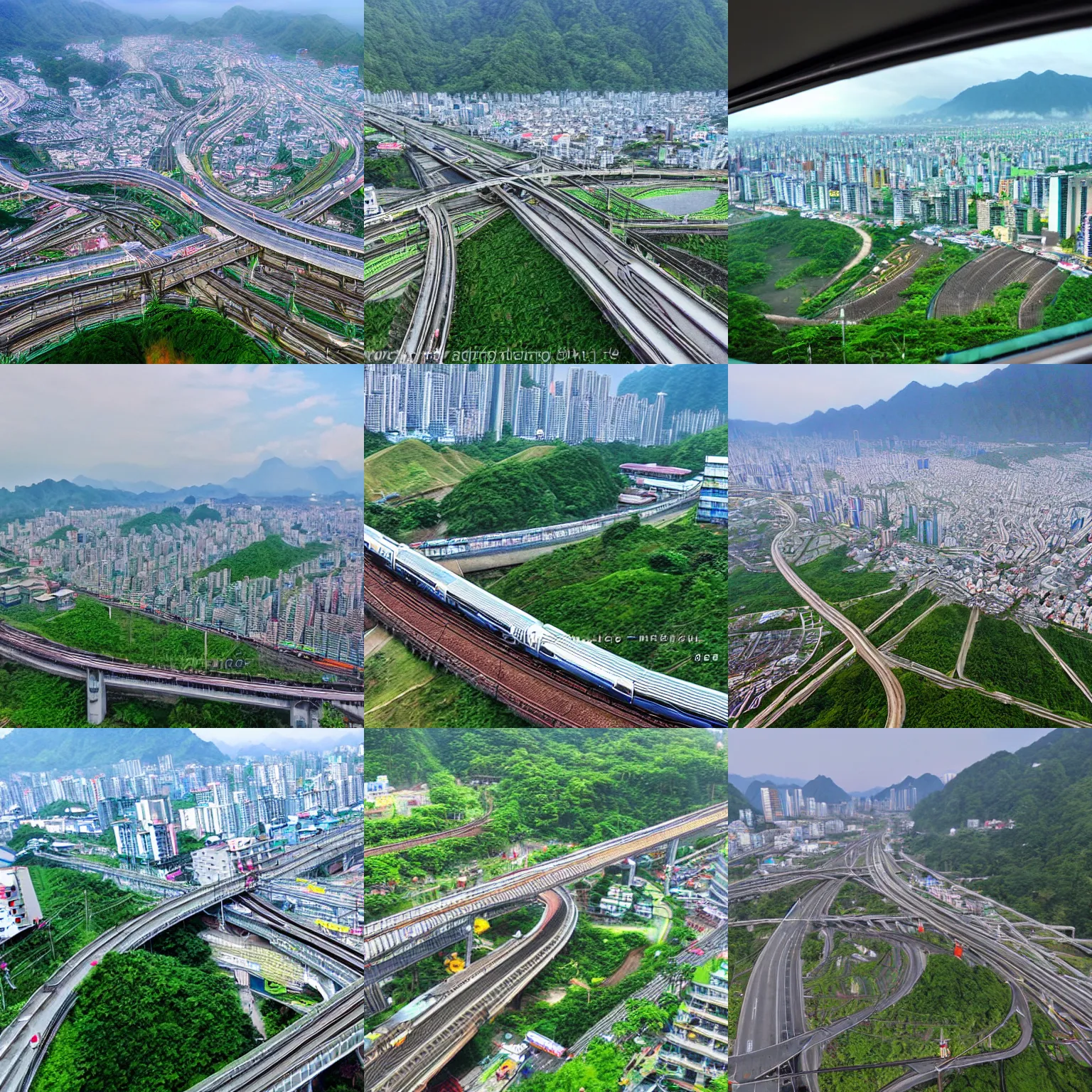 Prompt: beautiful taichung seen from high speed train, bump mapping