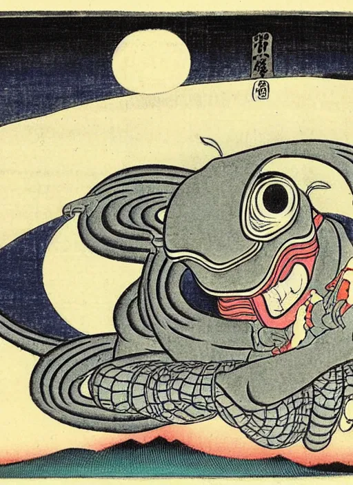 Image similar to a roswell grey alien as a yokai illustrated by kawanabe kyosai and toriyama sekien