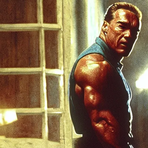 Image similar to cinematic still of arnold schwarzenegger in the green mile ( 1 9 9 9 ), blueray