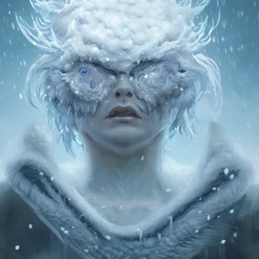 Image similar to A monster in the Arctic covered in snow, fractal Lighting, by Stanley Artgerm Lau, WLOP, Rossdraws, James Jean, Andrei Riabovitchev, Marc Simonetti, and Sakimichan, trending on artstation