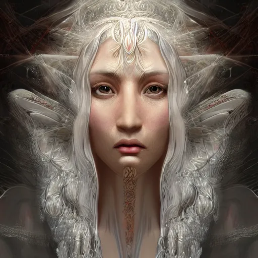 Image similar to a WLOP 3d render of a highly detailed beautiful mystic portrait of a biblically accurate angel, intricate, extremely detailed, digital painting, artstation, concept art, smooth, sharp focus, illustration, intimidating lighting, incredible art