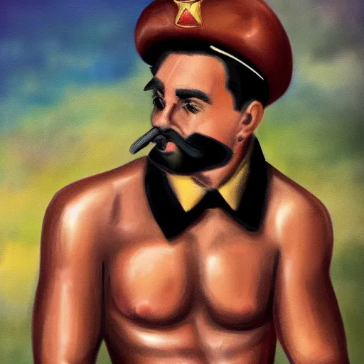 Prompt: lgbt art, tom of finland style, stalin, in ricardo milos body, art in 4 k, high quality