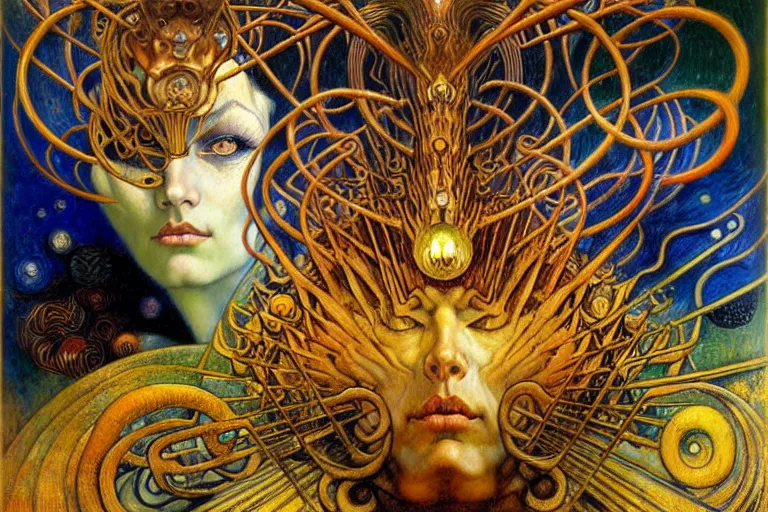 Image similar to Divine Chaos Engine by Karol Bak, Jean Delville, William Blake, Gustav Klimt, and Vincent Van Gogh, symbolist, visionary