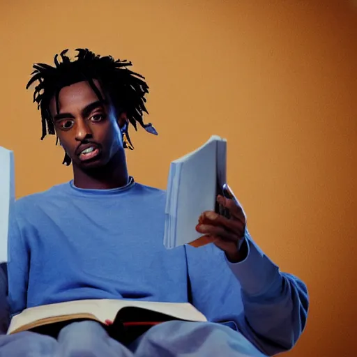 Image similar to playboi carti reading the bible 4 k detailed