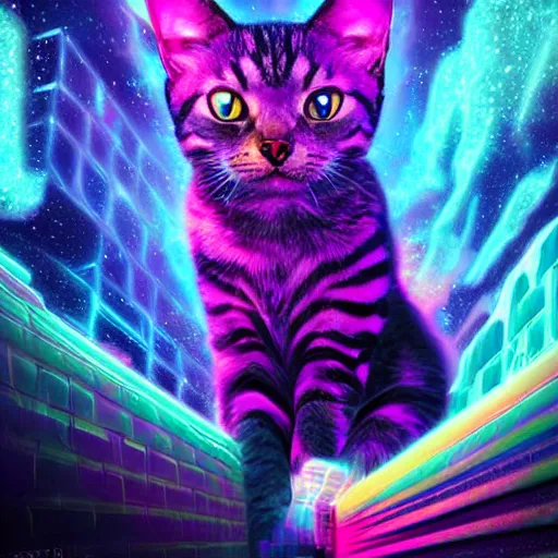 Prompt: interdimensional cat, magical synthwave, digital art trending on artstation