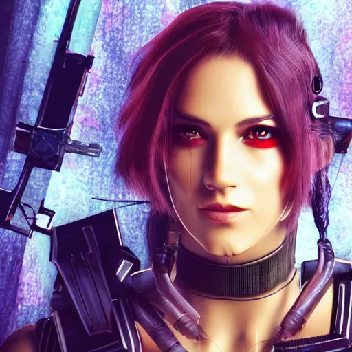 Image similar to photo of a cyberpunk female archer