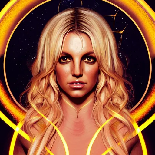 Image similar to symmetry portrait of britney spears, glam, deco, fireflies, forest background, intricate, elegant, highly detailed, digital painting, artstation, concept art, smooth, sharp focus, illustration, art by artgerm and greg rutkowski and fra angelico and alphons mucha