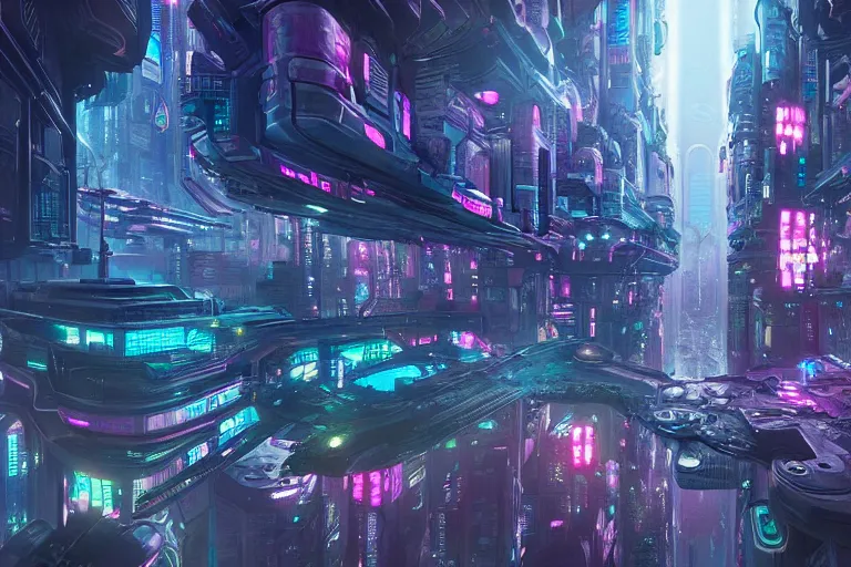 Image similar to a psychedelic cyberpunk city at the edge of existence where intensely creative astral beings live, in the style of wlop, illustration, epic, fantasy, hyper detailed, smooth, unreal engine, sharp focus, ray tracing