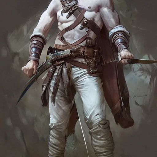 Prompt: portrait of a young rugged ranger holding his longsword up, hands, muscular, upper body, D&D, fantasy, intricate, elegant, highly detailed, digital painting, artstation, concept art, smooth, sharp focus, illustration, art by Artgerm and Greg Rutkowski and Alphonse Mucha