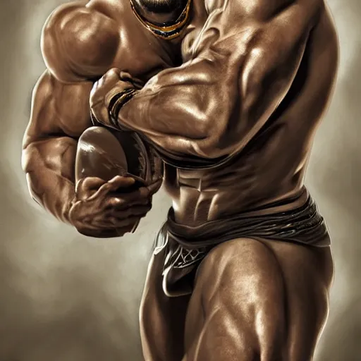 Image similar to handsome portrait of a spartan guy bodybuilder posing, intricate details, trending on artstation, sharp focus, caustics, radiant light, translucence, style of vento aureo cover art, style of stone ocean cover art, style of steel ball run cover art, ilya kuvishinov style, illustrated by hirohhiko araki