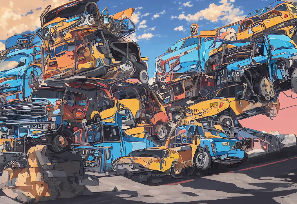 Prompt: An anime art of car gazelle truck, digital art, 8k resolution, anime style, wide angle