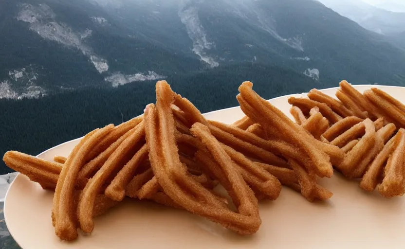 Image similar to a mountain landscape made out of churros