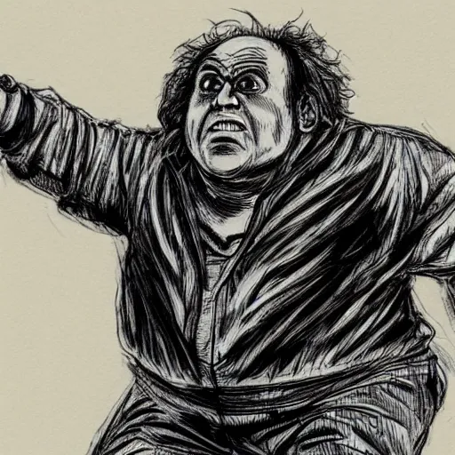 Prompt: danny devito in berzerk, art by kentaro miura